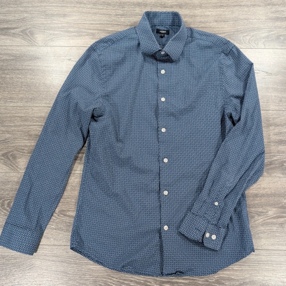 New Express Men's Dark Blue Geometric Shirt size XXL